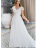 Cap Sleeves Ivory Lace Tulle Chic Wedding Dress